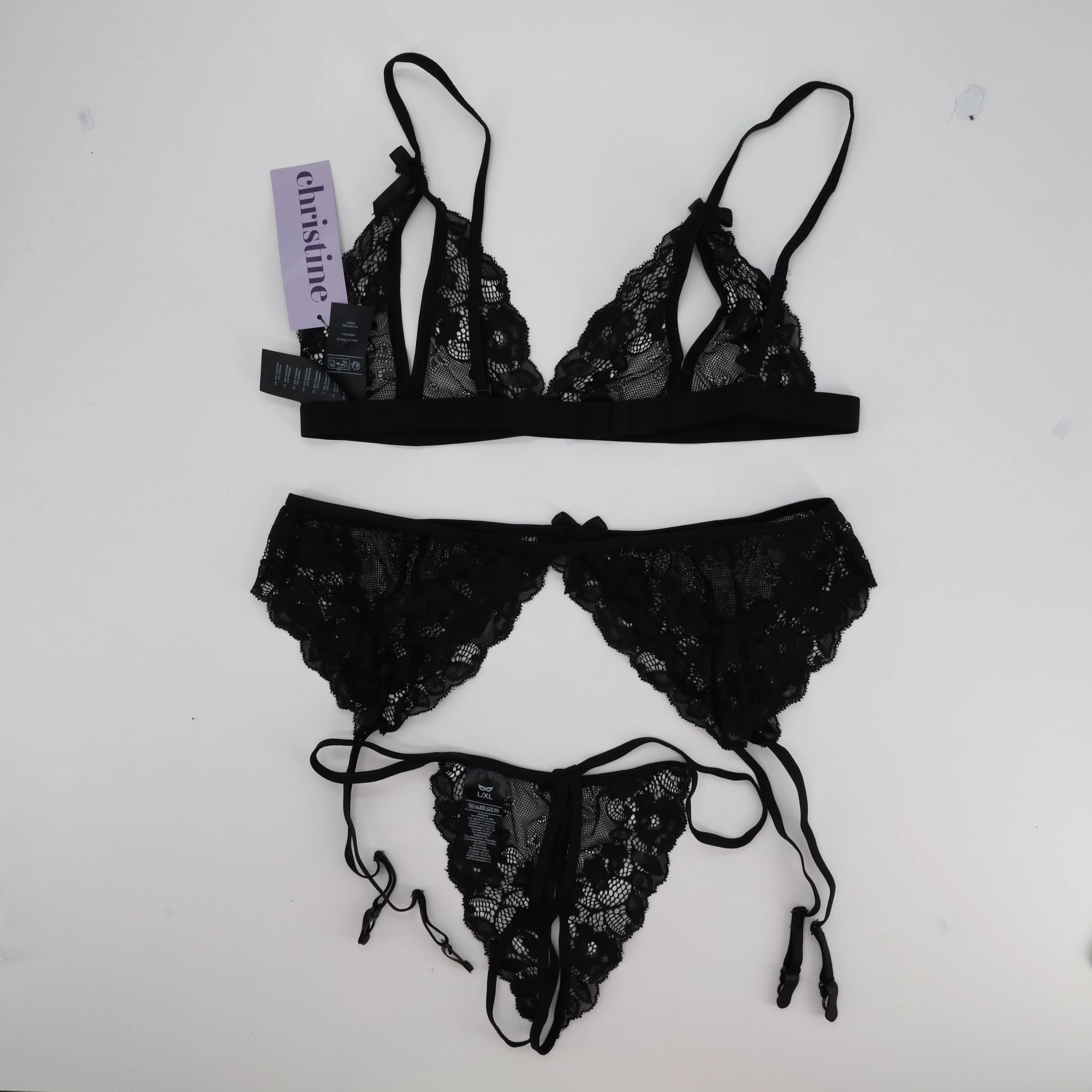 Ensemble de lingerie sexy Christine par Christine Leduc Noir - Image 3